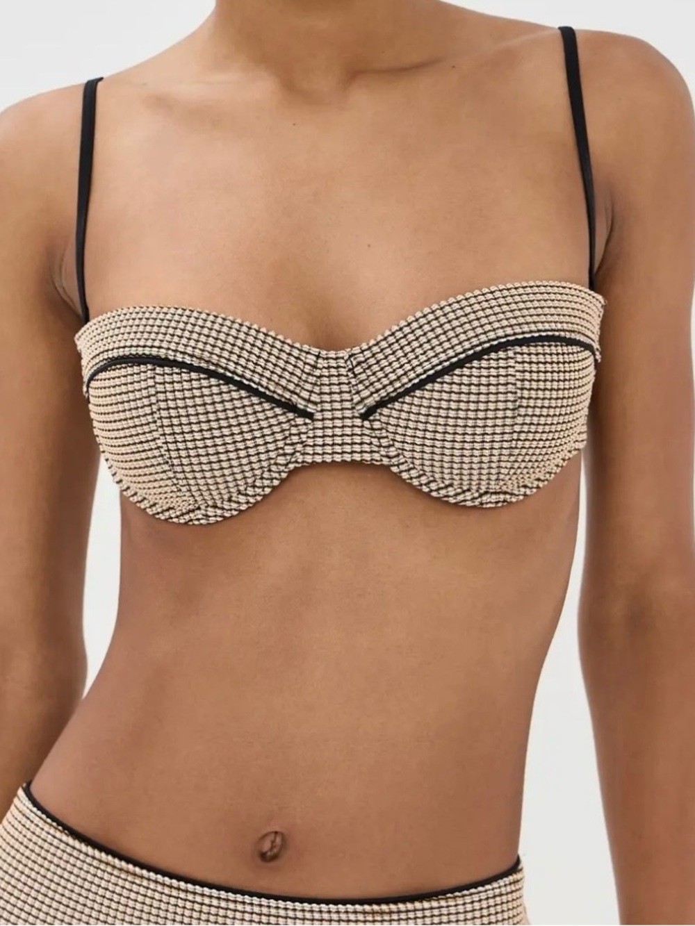 Staud Devon Strapless Textured Bikini Top — Beige/tBlack tags off but never worn